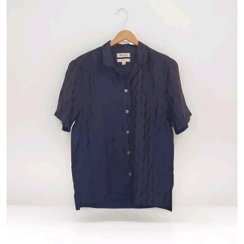Madewell Boxy Short-Sleeve Shirt in Jacquard Men Size XS Warm Midnight Blue NWT